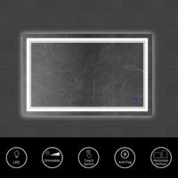 40 x 24 Inch Frameless LED Illuminated Bathroom Wall Mirror, Touch Button Defogger, Rectangular, Silver - UPT-266396