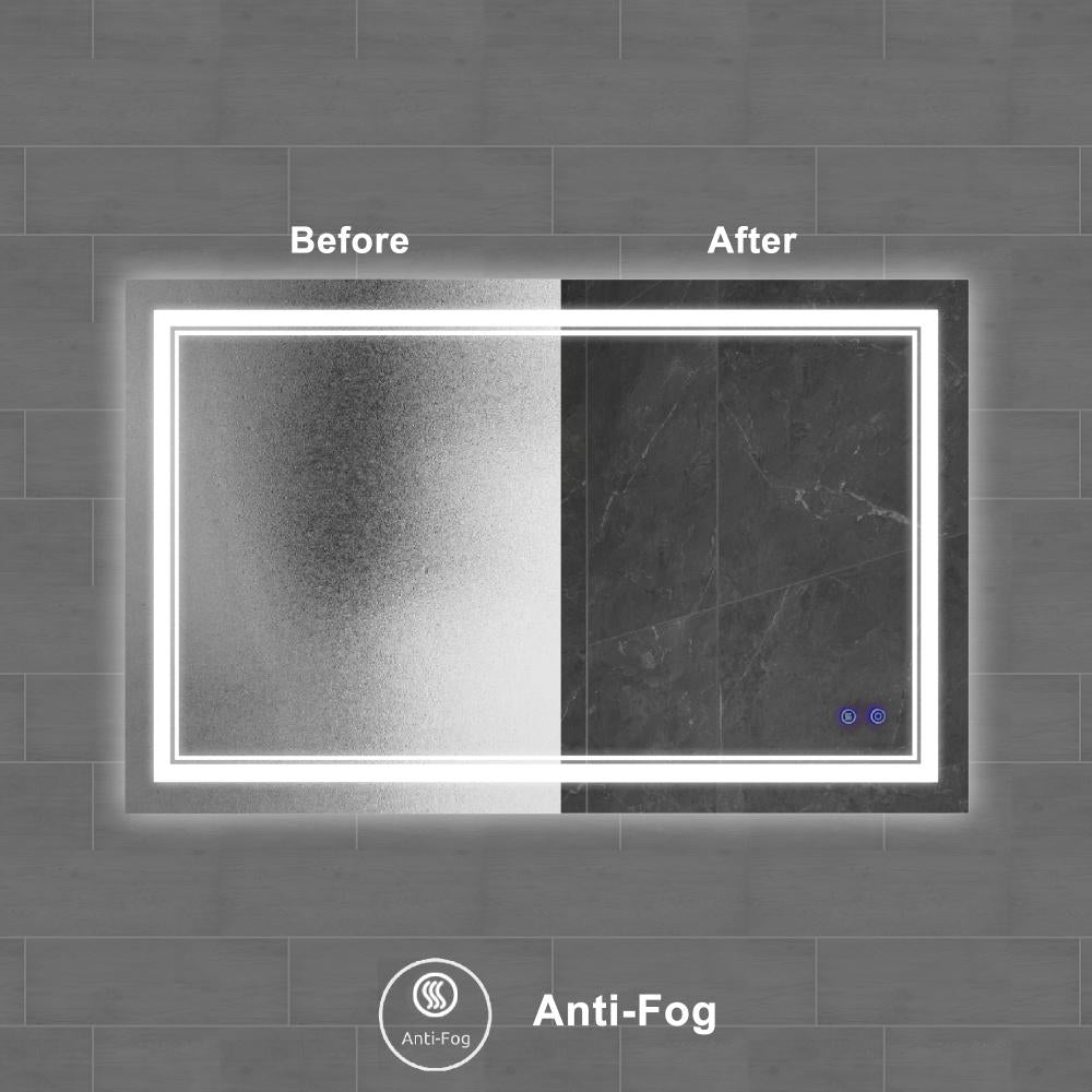 40 x 24 Inch Frameless LED Illuminated Bathroom Wall Mirror, Touch Button Defogger, Rectangular, Silver - UPT-266396