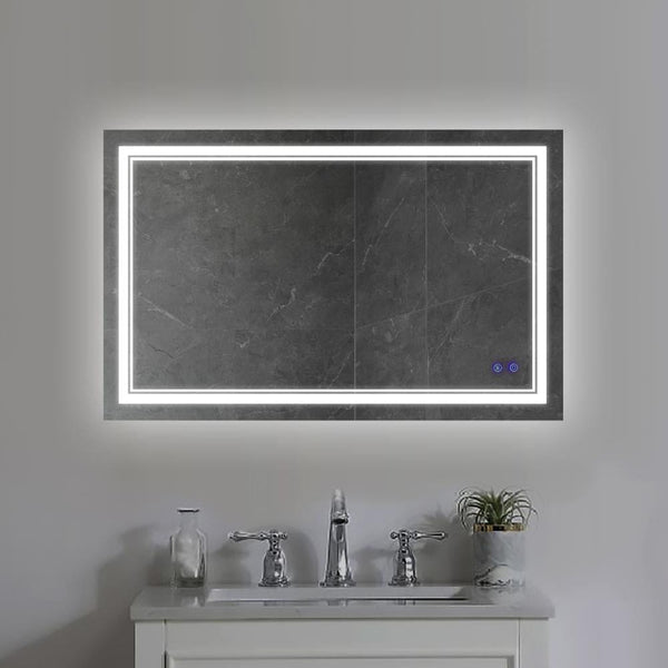 40 x 24 Inch Frameless LED Illuminated Bathroom Wall Mirror, Touch Button Defogger, Rectangular, Silver - UPT-266396