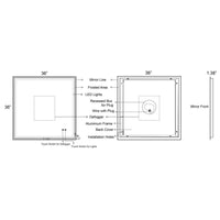 36 x 36 Inch Frameless LED Illuminated Bathroom Wall Mirror, Touch Button Defogger, Square, Silver - UPT-266397