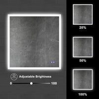 36 x 36 Inch Frameless LED Illuminated Bathroom Wall Mirror, Touch Button Defogger, Square, Silver - UPT-266397