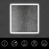 36 x 36 Inch Frameless LED Illuminated Bathroom Wall Mirror, Touch Button Defogger, Square, Silver - UPT-266397