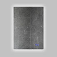 24 x 36 Inch Frameless LED Illuminated Bathroom Wall Mirror, Touch Button Defogger, Metal, Silver - UPT-266398