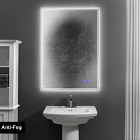 24 x 36 Inch Frameless LED Illuminated Bathroom Wall Mirror, Touch Button Defogger, Metal, Silver - UPT-266398