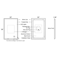 24 x 36 Inch Frameless LED Illuminated Bathroom Wall Mirror, Touch Button Defogger, Metal, Silver - UPT-266398