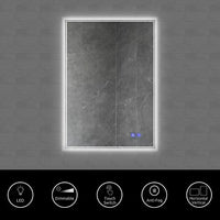 24 x 36 Inch Frameless LED Illuminated Bathroom Wall Mirror, Touch Button Defogger, Metal, Silver - UPT-266398