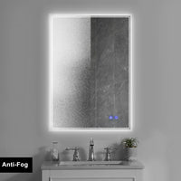 24 x 36 Inch Frameless LED Illuminated Bathroom Wall Mirror, Touch Button Defogger, Metal, Silver - UPT-266398