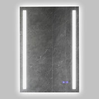 24 x 36 Inch Frameless LED Illuminated Bathroom Mirror, Touch Button Defogger, Metal, Vertical Stripes Design, Silver - UPT-266399