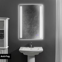 24 x 36 Inch Frameless LED Illuminated Bathroom Mirror, Touch Button Defogger, Metal, Vertical Stripes Design, Silver - UPT-266399