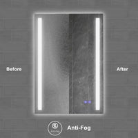 24 x 36 Inch Frameless LED Illuminated Bathroom Mirror, Touch Button Defogger, Metal, Vertical Stripes Design, Silver - UPT-266399