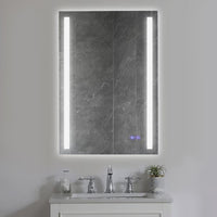 24 x 36 Inch Frameless LED Illuminated Bathroom Mirror, Touch Button Defogger, Metal, Vertical Stripes Design, Silver - UPT-266399