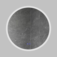 32 x 32 Inch Round Frameless LED Illuminated Bathroom Mirror, Touch Button Defogger, Metal, Silver - UPT-266400