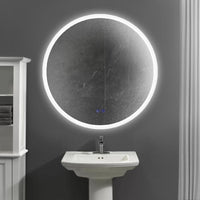 32 x 32 Inch Round Frameless LED Illuminated Bathroom Mirror, Touch Button Defogger, Metal, Silver - UPT-266400