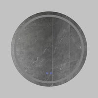 32 x 32 Inch Round Frameless LED Illuminated Bathroom Mirror, Touch Button Defogger, Metal, Frosted Edges, Silver - UPT-266401