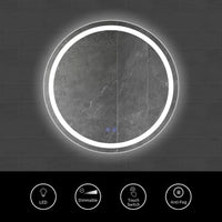 32 x 32 Inch Round Frameless LED Illuminated Bathroom Mirror, Touch Button Defogger, Metal, Frosted Edges, Silver - UPT-266401