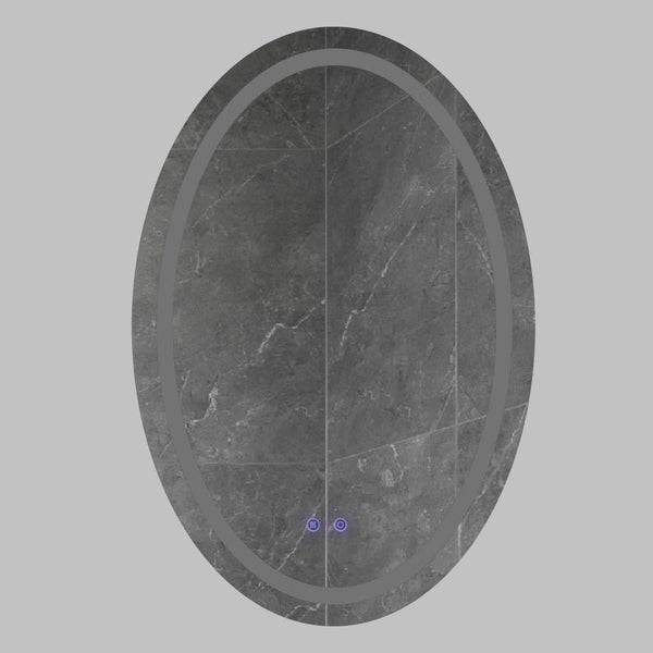 24 x 36 Inch Oval Frameless LED Illuminated Bathroom Mirror, Touch Button Defogger, Metal, Frosted Edge, Silver - UPT-266402
