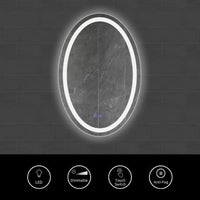 24 x 36 Inch Oval Frameless LED Illuminated Bathroom Mirror, Touch Button Defogger, Metal, Frosted Edge, Silver - UPT-266402