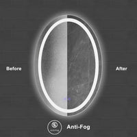 24 x 36 Inch Oval Frameless LED Illuminated Bathroom Mirror, Touch Button Defogger, Metal, Frosted Edge, Silver - UPT-266402