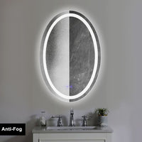 24 x 36 Inch Oval Frameless LED Illuminated Bathroom Mirror, Touch Button Defogger, Metal, Frosted Edge, Silver - UPT-266402