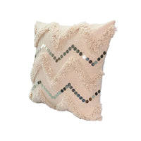 18 x 18 Square Cotton Accent Throw Pillow, Handcrafted Chevron Patchwork, Sequins, Set of 2, Blush Pink - UPT-268954