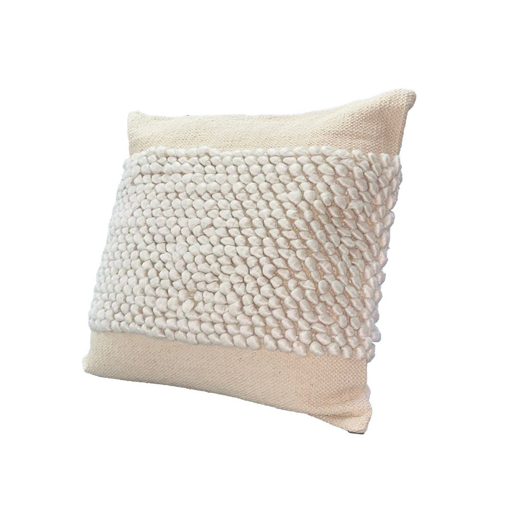 20 x 20 Square Cotton Accent Throw Pillows, Braided Patchwork, Set of 2, White, Cream - UPT-268955