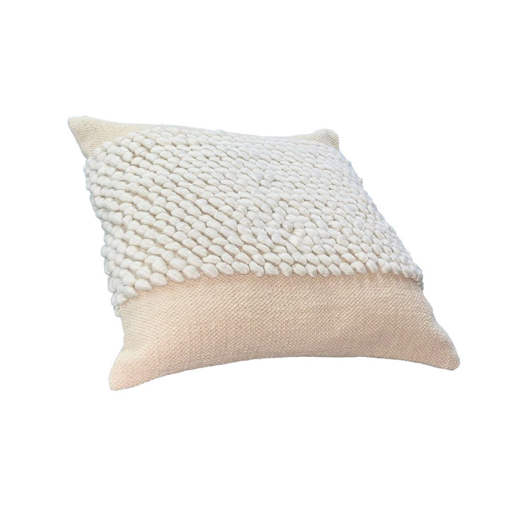 20 x 20 Square Cotton Accent Throw Pillows, Braided Patchwork, Set of 2, White, Cream - UPT-268955