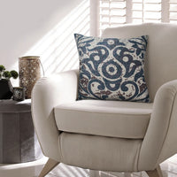 18 x 18 Square Accent Throw Pillows, Damask Print, Polyester Filler, Set of 2, Cream, Blue - UPT-268963