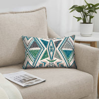 12 x 20 Accent Pillows, Cotton Cover, Filler, Geometric Design, Set of 2, Teal Blue, Beige, Gray - UPT-268966