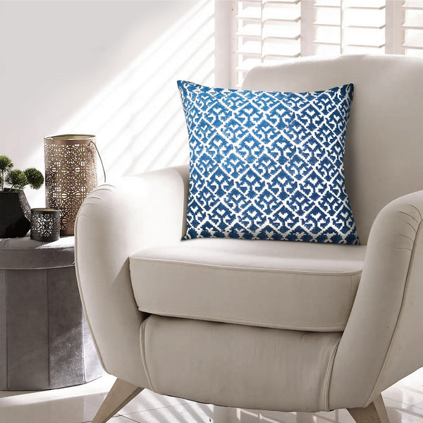 18 x 18 Square Accent Pillows, Trellis Pattern, Cotton Cover, Set of 2, Blue, White  - UPT-268968