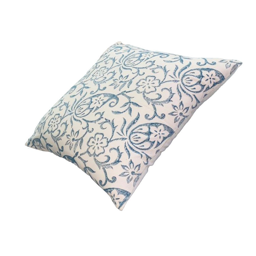 18 x 18 Square Accent Pillows, Paisley Floral Pattern, Cotton Cover, Set of 2, Blue, White - UPT-268969