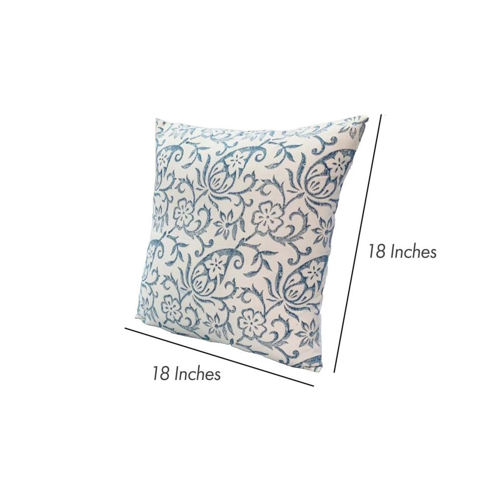 18 x 18 Square Accent Pillows, Paisley Floral Pattern, Cotton Cover, Set of 2, Blue, White - UPT-268969