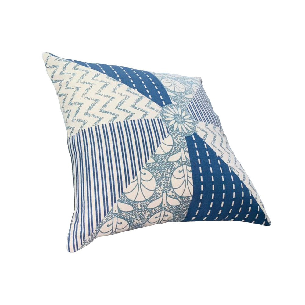 18 x 18 Square Accent Pillows, Geometric Pattern, Soft Cotton Cover, Set of 2, Blue, White - UPT-268970