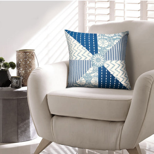 18 x 18 Square Accent Pillows, Geometric Pattern, Soft Cotton Cover, Set of 2, Blue, White - UPT-268970