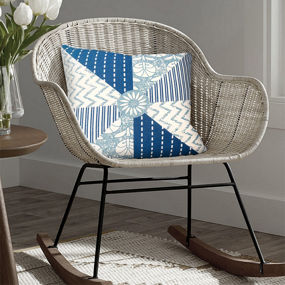 18 x 18 Square Accent Pillows, Geometric Pattern, Soft Cotton Cover, Set of 2, Blue, White - UPT-268970