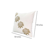 18 x 18 Square Accent Pillows, Soft Cotton Cover, Printed Lotus Flower, Set of 2, Gold, White - UPT-268971