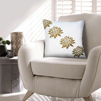 18 x 18 Square Accent Pillows, Soft Cotton Cover, Printed Lotus Flower, Set of 2, Gold, White - UPT-268971