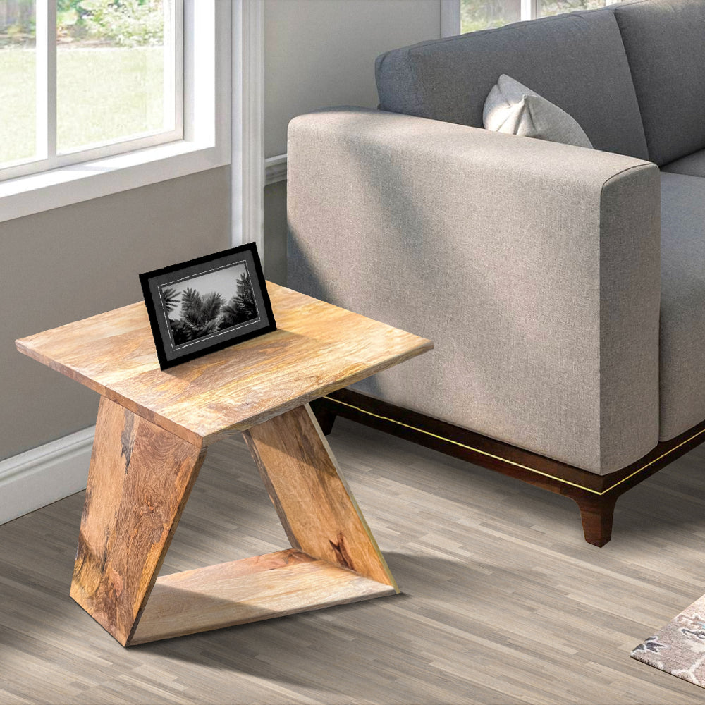 End Table with Square Top and Illusion Wooden Frame, Oak Brown - UPT-268972