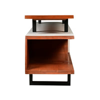 62 Inch Kate Acacia Wood TV Cabinet with Staggered 3 Tier Design and Sled Base, Brown and Black - UPT-270552