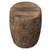 14 Inch Round End Table with Damask Carved Pattern and Wooden Frame, Walnut Brown - UPT-270559