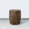 14 Inch Round End Table with Damask Carved Pattern and Wooden Frame, Walnut Brown - UPT-270559