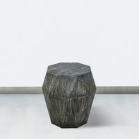 Ashton 22 Inch Mango Wood Side End Table, Octagonal, Faceted, Chiseled Edges, Rustic Gray - UPT-270561