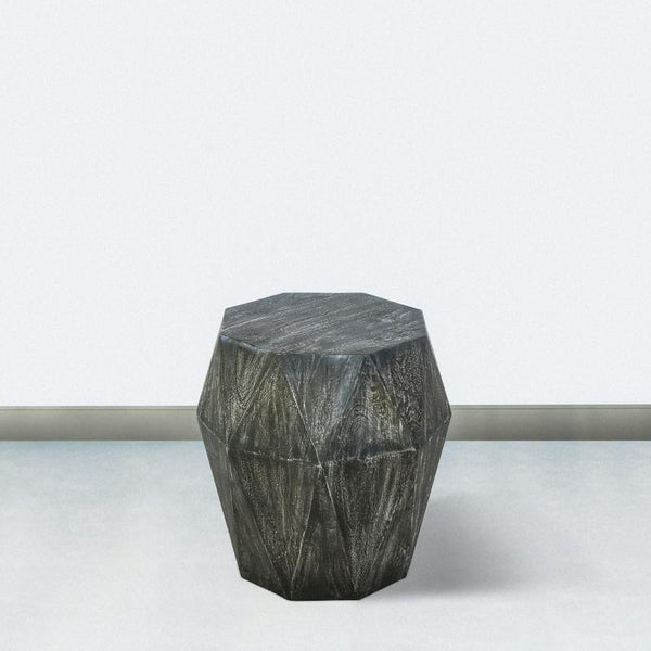 Ashton 22 Inch Mango Wood Side End Table, Octagonal, Faceted, Chiseled Edges, Rustic Gray - UPT-270561