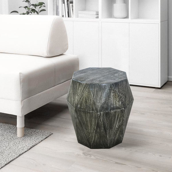 Ashton 22 Inch Mango Wood Side End Table, Octagonal, Faceted, Chiseled Edges, Rustic Gray - UPT-270561