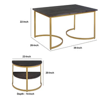 38 inch Rectangle Metal Nesting Coffee Table - 3 pcs set, Black and Gold - UPT-271297