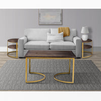 38 inch Rectangle Metal Nesting Coffee Table - 3 pcs set, Black and Gold - UPT-271297