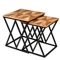 Madeline 25, 23 Inch Square 2 Piece Nesting End Table Set, Wood Top, Iron Frame, Brown and Black - UPT-271298