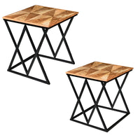 Madeline 25, 23 Inch Square 2 Piece Nesting End Table Set, Wood Top, Iron Frame, Brown and Black - UPT-271298