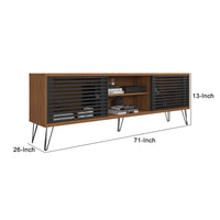 71 Inch Arthur Wooden TV Stand with 2 Slatted Sliding Doors, Walnut Brown and Black - UPT-271301