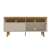 54 Inch Wooden TV Stand with 1 Sliding Door and 3 Compartments, Brown and Off White - UPT-271304