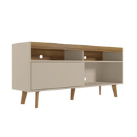 54 Inch Wooden TV Stand with 1 Sliding Door and 3 Compartments, Brown and Off White - UPT-271304